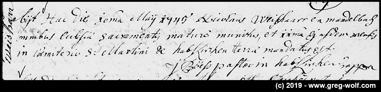 WEISHAAR Nicolaus - Habkirchen, Saarland, Allemagne - + 1745 - sosa 0686 