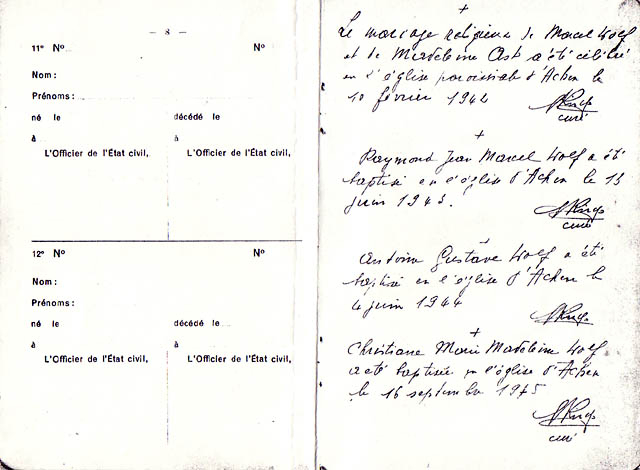 Livret des époux WOLF Marcel – AST Barbe, mariés le 9.2.1942 à Achen
