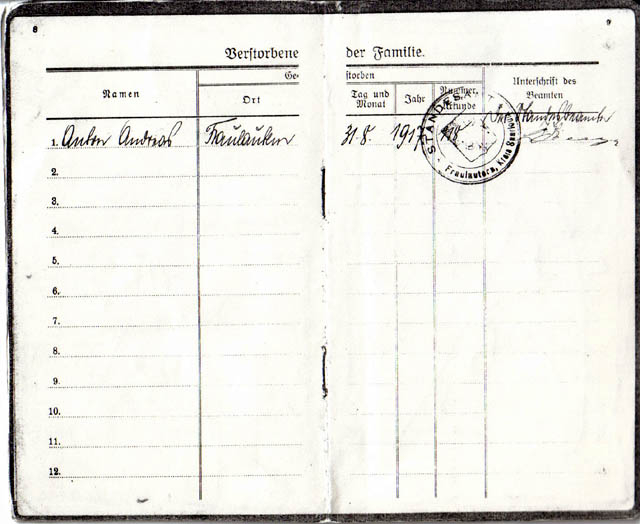Livret des époux SADLER André – MAUL Catherine, mariés le 2.5.1916 à Fraulautern