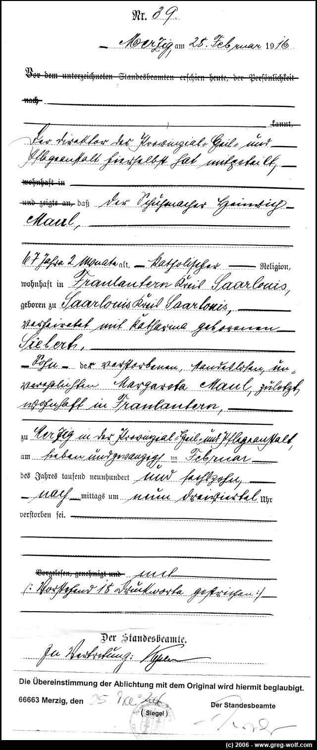 MAUL Heinrich - Merzig, Saarland, Allemagne - + 1916 - sosa 0026 